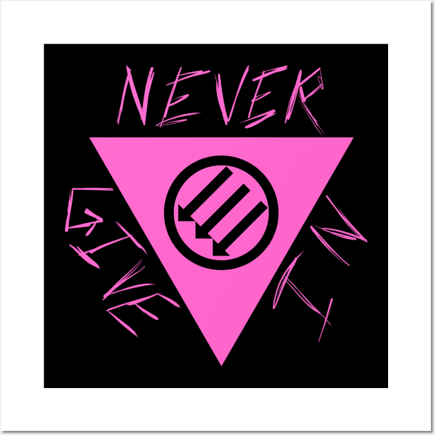 NEVER GIVE IN - Queer Antifa Triangle Wall Art by SaxPon3_UmiZee